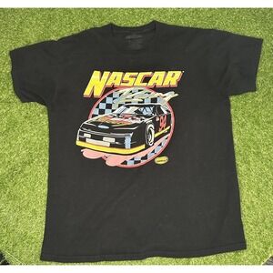 Size Large Black NASCAR Racing T-Shirt Checkered Flag Finish Line Y2k
